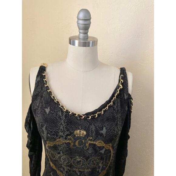 Coogi Women's Dress Size M Black Snake Skin Print Gold Chain Cold Shoulder - Picture 3 of 7